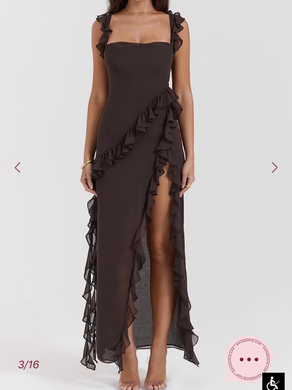 House of CB Dark Brown Ruffle-Trim Maxi Dress - Picture 4 of 5